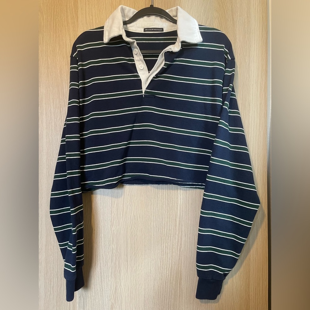Brandy Melville Cropped Collared Striped Sweater